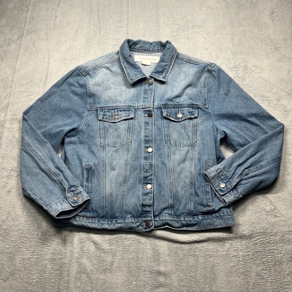 Treasure & Bond Denim Jacket Women Blue Light Wash Cotton Distressed Cuffs 1X